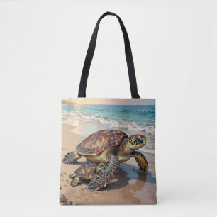 Tote Bag Illustration de tortue marine et bébé