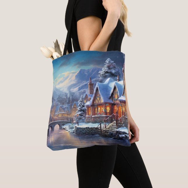 Tote Bag Illustration de village d'hiver (De près)