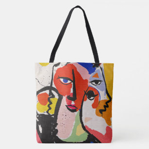 Tote Bag Illustration de visage rouge bleu jaune boho éclec
