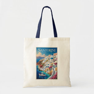 Tote Bag Illustration de voyage d'art vintage de Santorin G