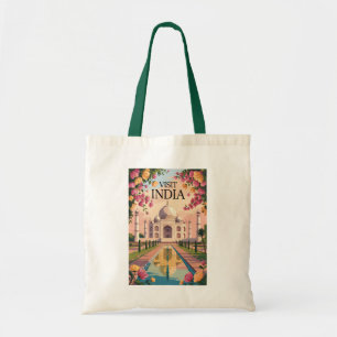 Tote Bag Illustration de voyage de l'Inde Taj Mahal Art Vin