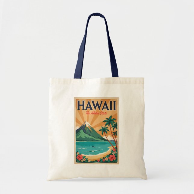 Tote Bag Illustration de voyage de volcan d'Hawaii Art vint (Devant)