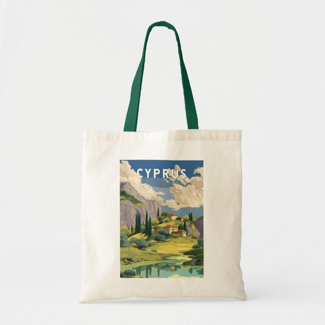 Tote Bag Illustration de voyage vintage à Chypre (Devant)