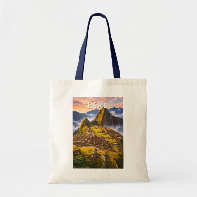 Tote Bag Illustration de voyage vintage Pérou (Devant)