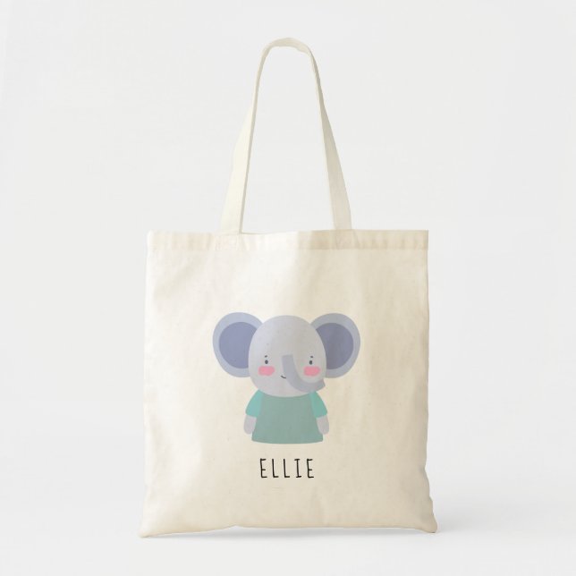 Tote Bag Illustration d'éléphant mignon - personnalisable (Devant)