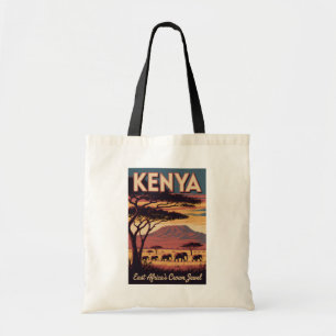 Tote Bag Illustration d'éléphants kenyans Art de voyage vin