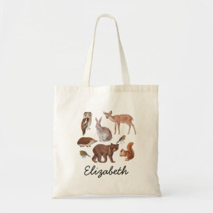 Tote Bag Illustration des animaux de bois personnalisée