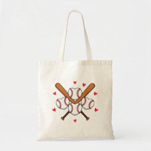 Tote Bag Illustration des coeurs et chauves-souris de baseb