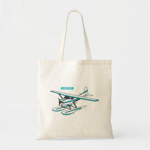 Tote Bag Illustration d'hydravion bleu blanc