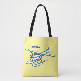 Tote Bag Illustration d'hydravion bleu blanc