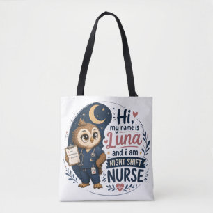 Tote Bag Illustration d'infirmière de nuit mignonne au hibo