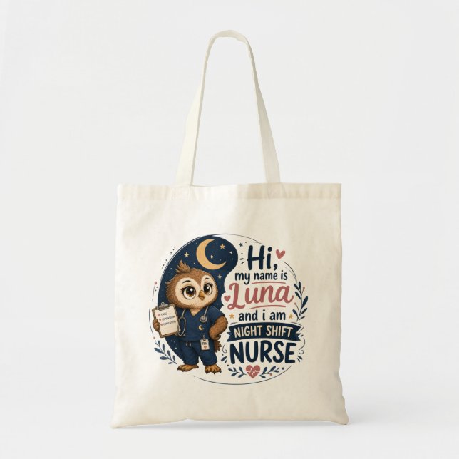 Tote Bag Illustration d'infirmière de nuit RN Chouette Mign (Devant)