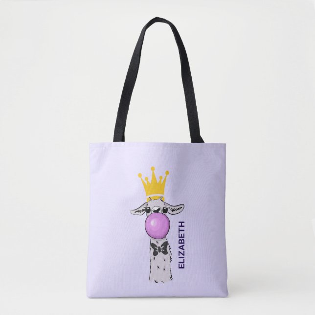 Tote Bag Illustration drôle de lama soufflant une bulle ros (Devant)