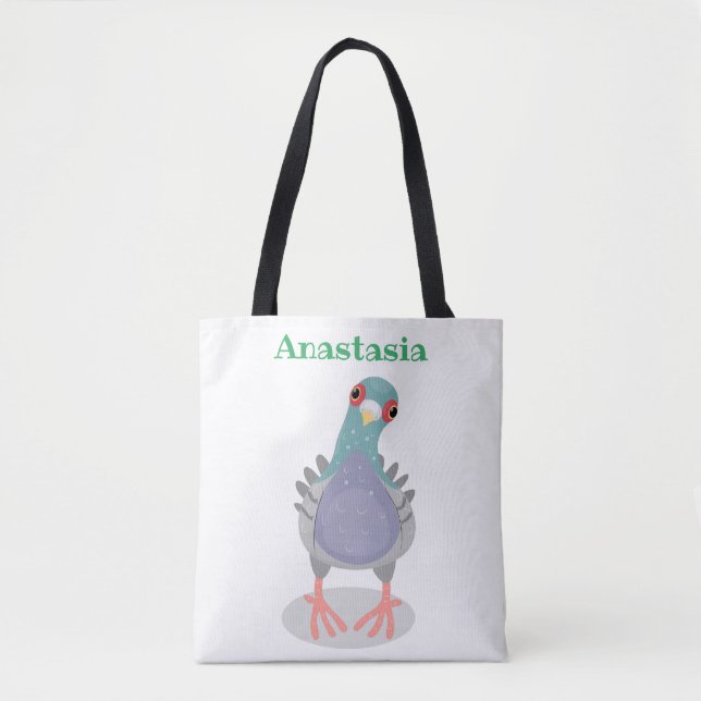 Tote Bag Illustration drôle de pigeon curieux (Devant)