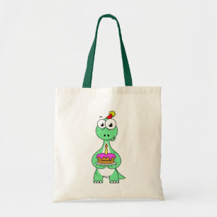 Tote Bag Illustration Du Brontosaurus Avec Gâteau D'Anniver