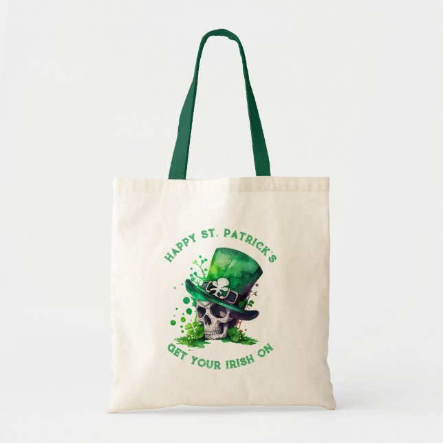 Tote Bag Illustration du crâne shamrock des aquarelles (Devant)