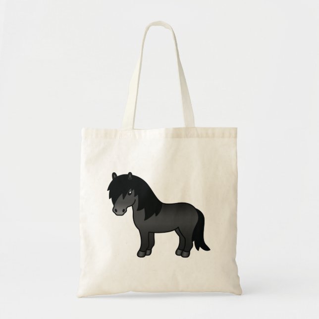 Tote Bag Illustration du dessin animé Black Shetland Pony C (Devant)