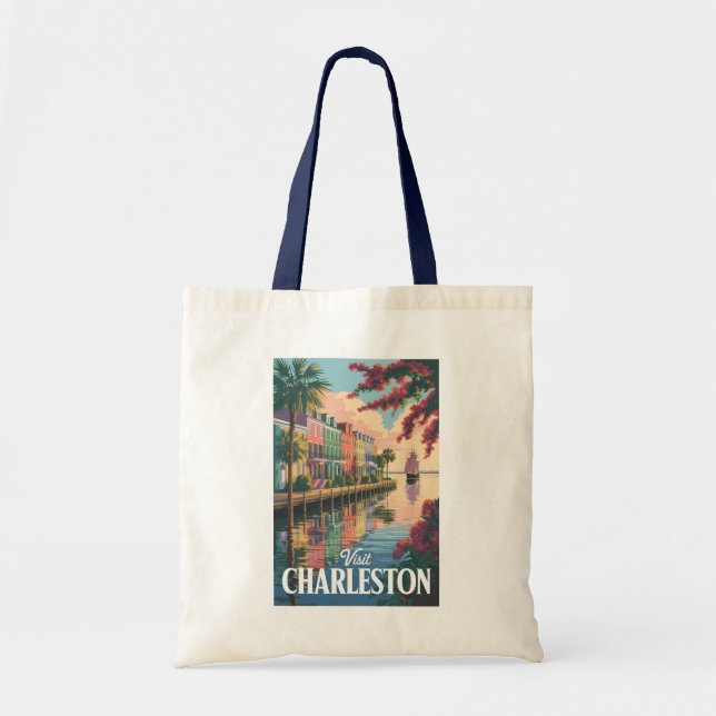 Tote Bag Illustration du front de mer de Charleston en Caro (Devant)