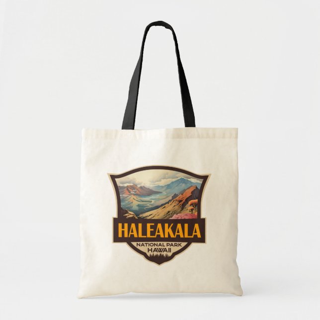 Tote Bag Illustration du parc national Haleakala Badge rétr (Devant)