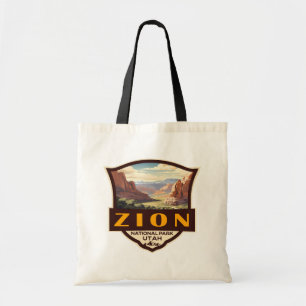 Tote Bag Illustration du parc national Zion Insigne rétro