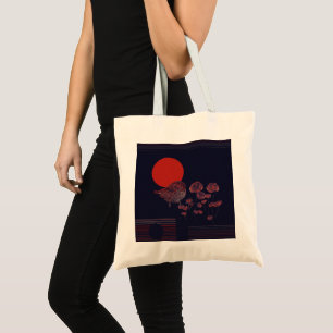 Tote Bag Illustration du soleil rouge avec un rouge-gorge