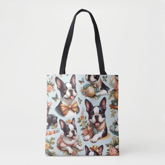 Tote Bag Illustration du Terrier Vintage de Boston (Devant)