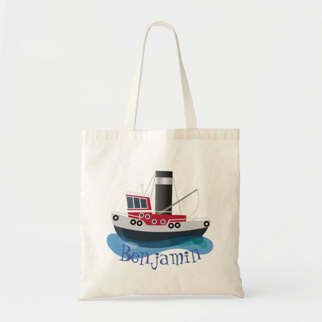 Tote Bag Illustration d'un bateau à chalutier mignon (Devant)