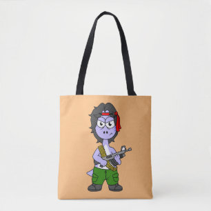 Tote Bag Illustration D'Un Brontosaurus Habillé En Rambo.