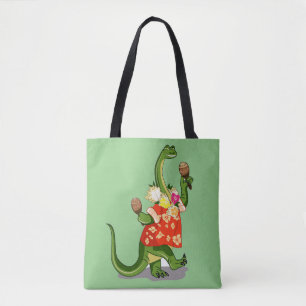 Tote Bag Illustration D'Un Brontosaurus Jouant À Maracas.