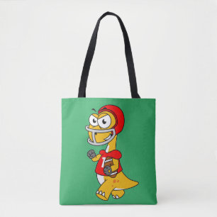 Tote Bag Illustration D'Un Brontosaurus Jouant Au Football.