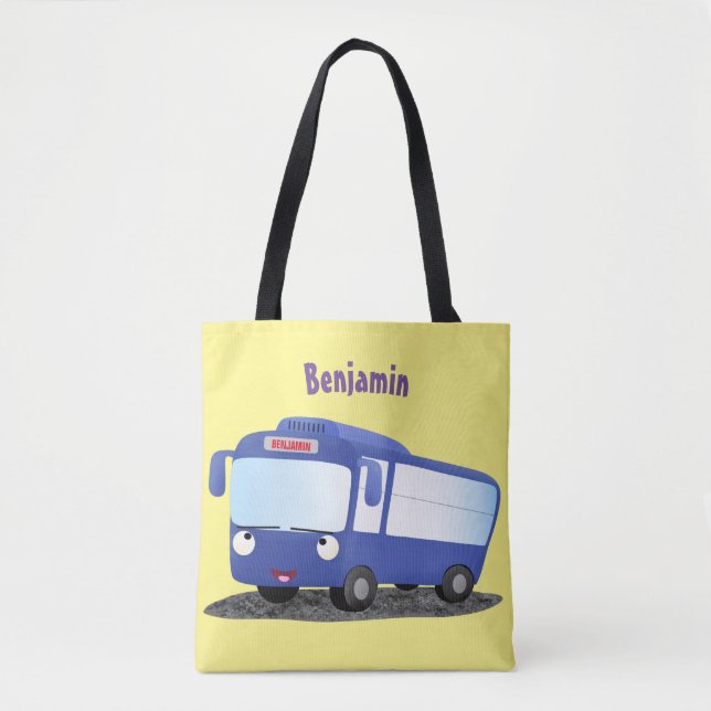 Tote Bag Illustration d'un bus moderne bleu mignon (Devant)