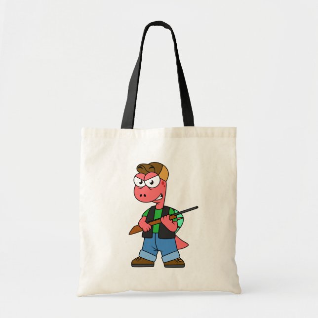 Tote Bag Illustration D'Un Chasseur De Spinosaure Avec Arme (Devant)