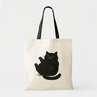 Tote Bag Illustration d'un chat noir gros et mignon Lazy Ch