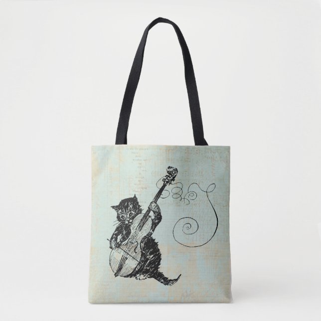 Tote Bag Illustration d'un chaton jouant au violon en musiq (Devant)