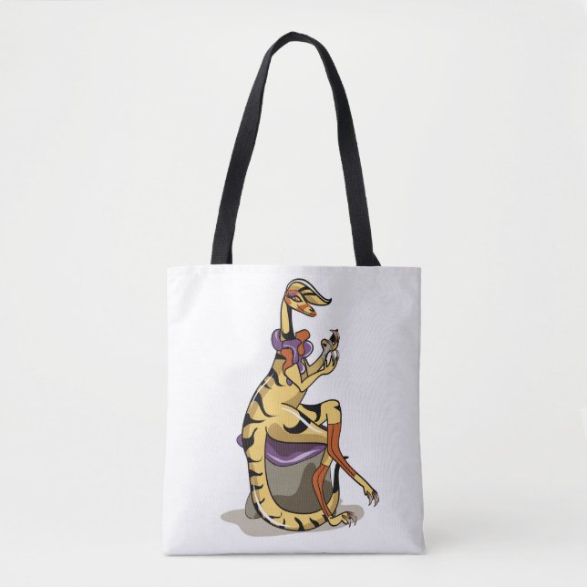 Tote Bag Illustration D'Un Iguanodon Qui Polit Ses Ongles. (Devant)