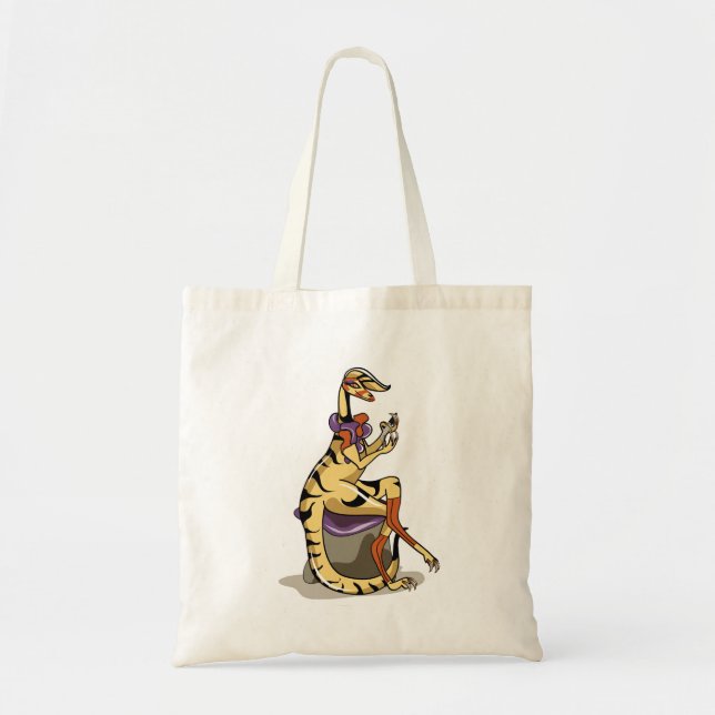 Tote Bag Illustration D'Un Iguanodon Qui Polit Ses Ongles. (Devant)
