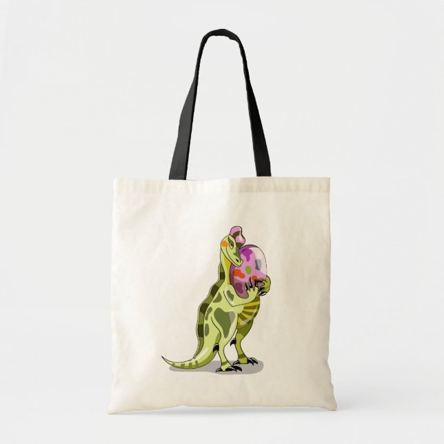 Tote Bag Illustration D'Un Lambéosaure Portant Un Oeuf. (Devant)