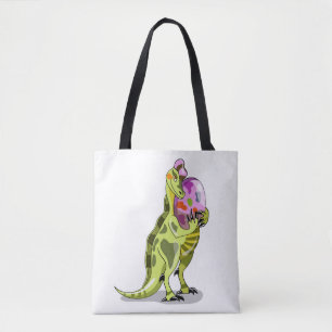 Tote Bag Illustration D'Un Lambéosaure Portant Un Oeuf.