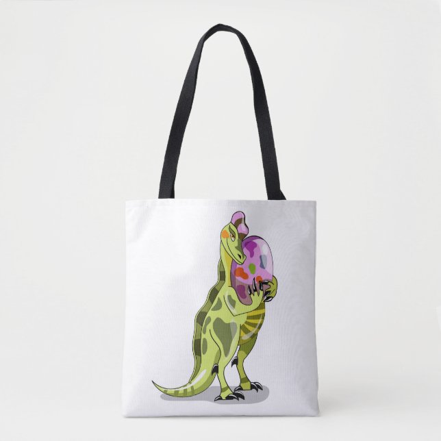 Tote Bag Illustration D'Un Lambéosaure Portant Un Oeuf. (Devant)