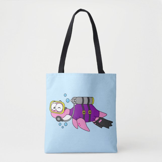 Tote Bag Illustration D'Un Loch Ness Monster Scuba Diver. (Devant)