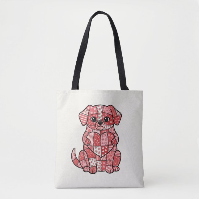 Tote Bag Illustration d'un mignon chien en patchwork avec u (Devant)