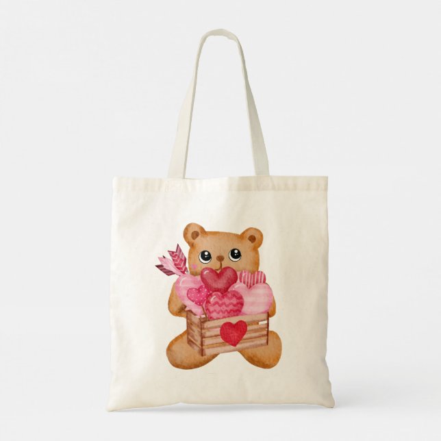 Tote Bag Illustration d'un ours mignon amoureux (Dos)
