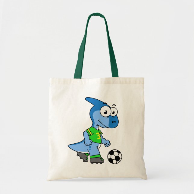 Tote Bag Illustration D'Un Parasaurolophus Jouant Au Footba (Devant)