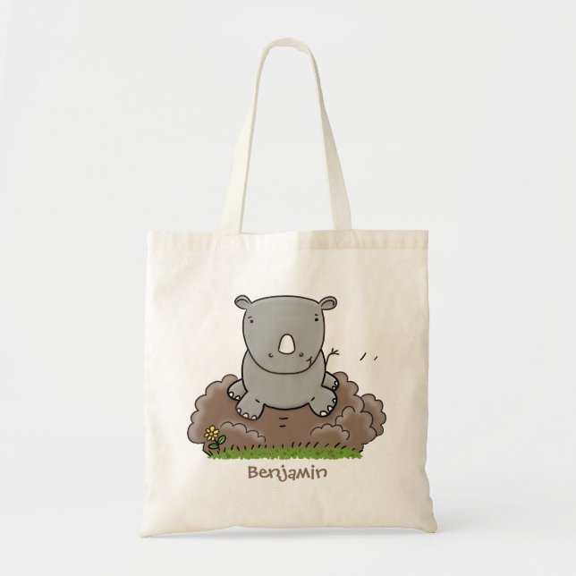 Tote Bag Illustration d'un petit rhinocéros (Devant)