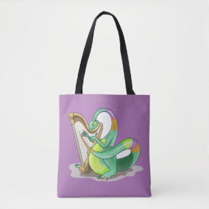 Tote Bag Illustration D'Un Plateosaure Jouant De La Harpe.