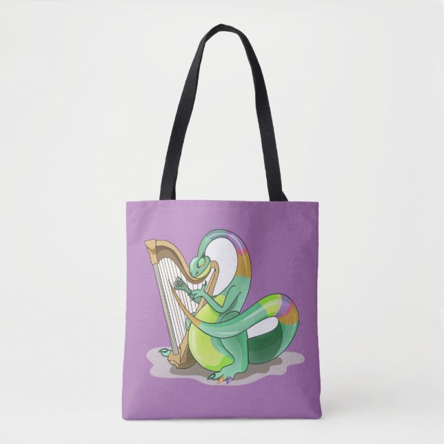 Tote Bag Illustration D'Un Plateosaure Jouant De La Harpe. (Devant)