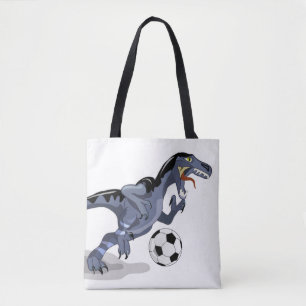 Tote Bag Illustration D'Un Raptor Dinosaure Jouant Au Footb