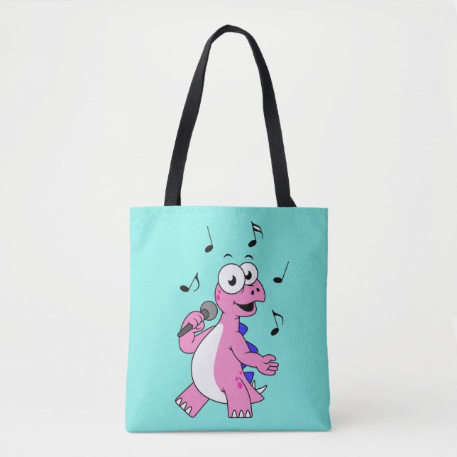 Tote Bag Illustration D'Un Stegosaurus Chantant. (Devant)