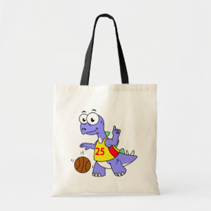 Tote Bag Illustration D'Un Stegosaurus Jouant Au Basket.