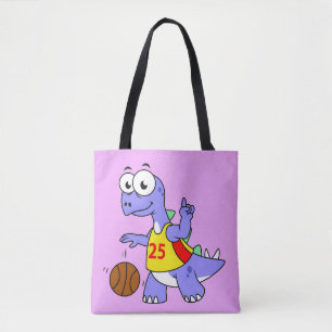 Tote Bag Illustration D'Un Stegosaurus Jouant Au Basket.